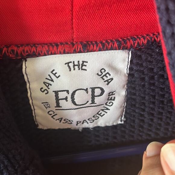 Vtg FCP Save The Sea 1stClass Passenger nautical navy and red hooded cardigan - Picture 2 of 10